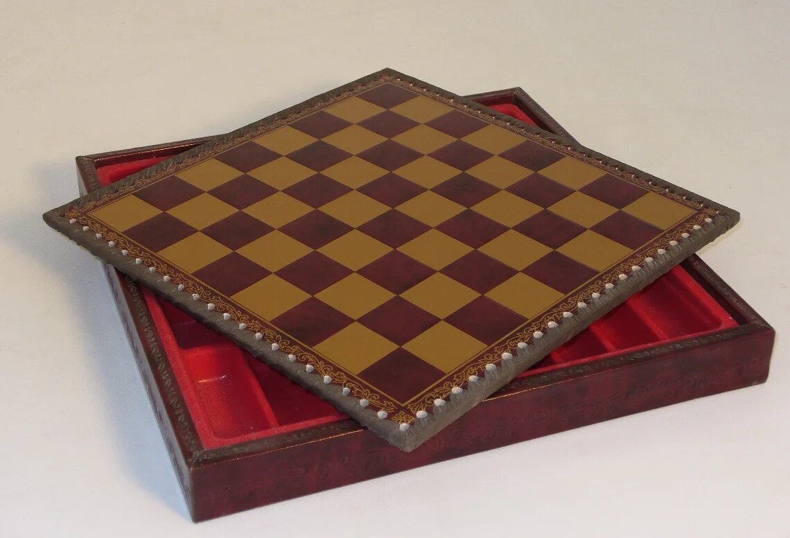 11" Burgundy & Gold Leather Chess - Classic - Game On