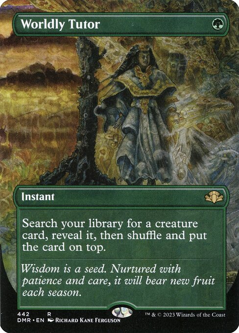Worldly Tutor (442) - BORDERLESS - FULL ART (Foil) - Dominaria Remastered - Game On