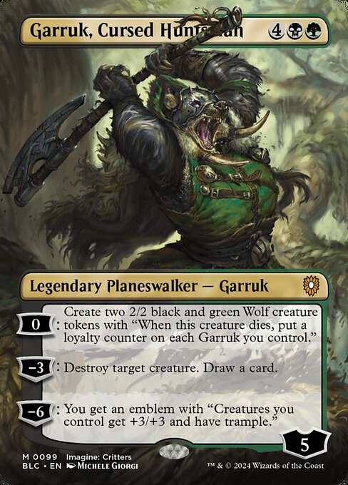 Garruk, Cursed Huntsman (99) - BORDERLESS - FULL ART (Foil) - Bloomburrow Commander - Game On