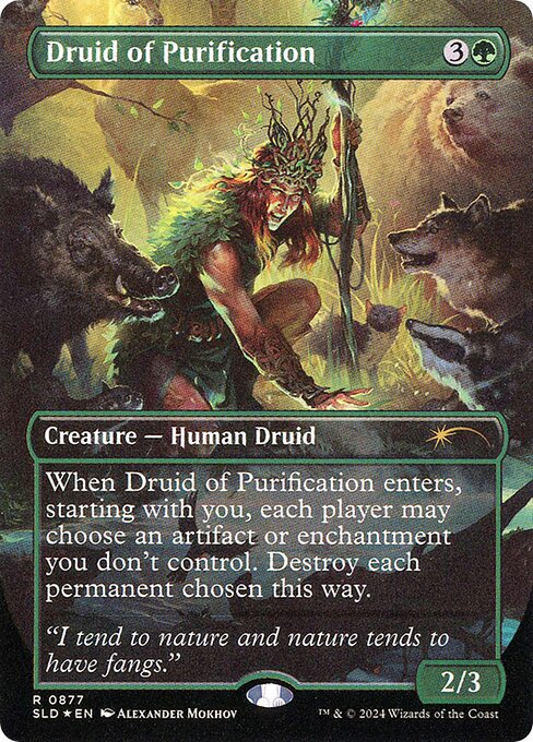 Druid of Purification (877) - BORDERLESS - FULL ART (Foil) - Secret Lair Drop - Game On