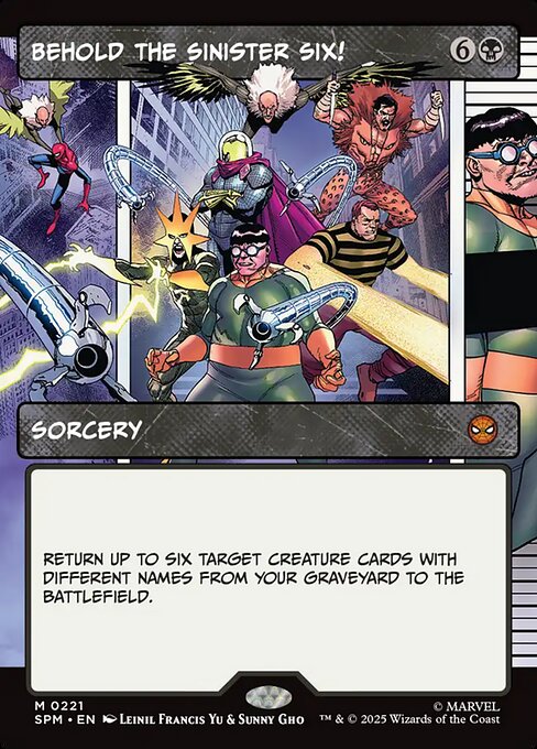 Behold the Sinister Six! (221) - BORDERLESS - FULL ART (Foil) - Marvel's Spider-Man - Game On