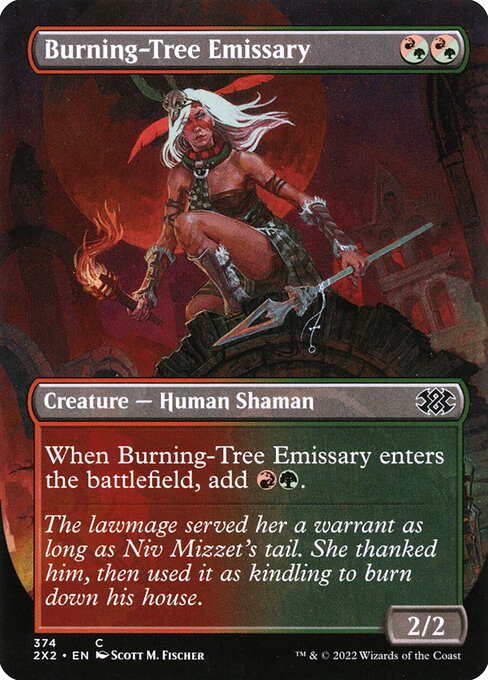 Burning-Tree Emissary (374) - BORDERLESS - FULL ART (Foil) - Double Masters 2022 - Game On
