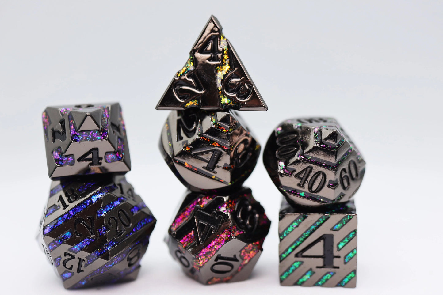 Black Rainbow With Mica - Metal RPG Dice Set - Game On
