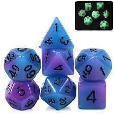 Blue + Purple Glow Dice - Game On