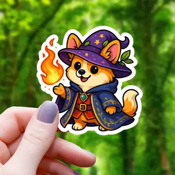 Corgi Wizard Casting Fireball - Ttrpg Sticker - Game On