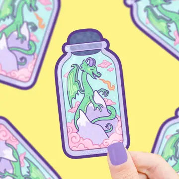 Dragon Castle Mountain Jar Whimsical Art Vinyl Sticker - Game On