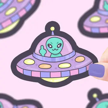 Flipping Off Alien, Space, UFO, Middle Finger, Vinyl Sticker - Game On