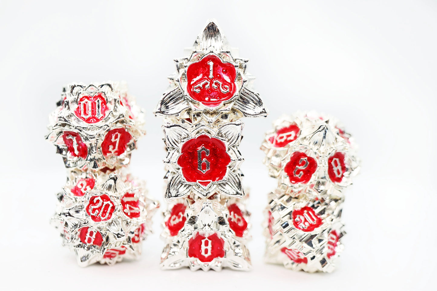 Floral Starburst: Icy Amaryllis - Metal RPG Dice Set - Game On