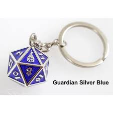 Fob of Fate D20 Keychain Guardian Silver Blue - Game On