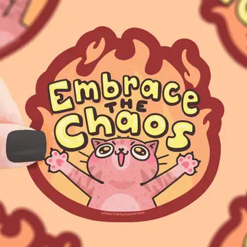 Funny Embrace the Chaos Destructive Cat Meme Vinyl Sticker - Game On