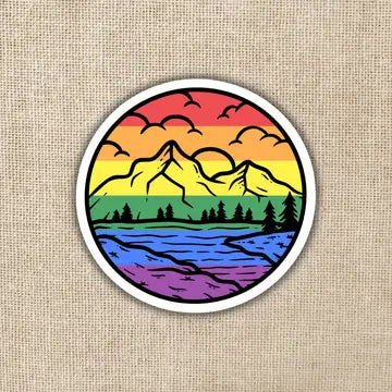 Gay Pride Mountainscape Flag Sticker - Game On