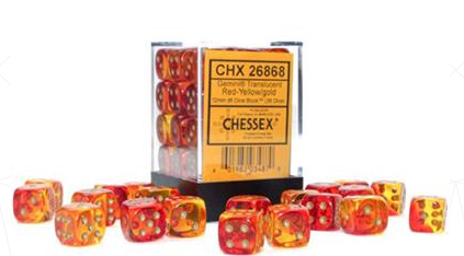 Gemini Translucent Red Yellow/Gold 12mm d6 - Game On
