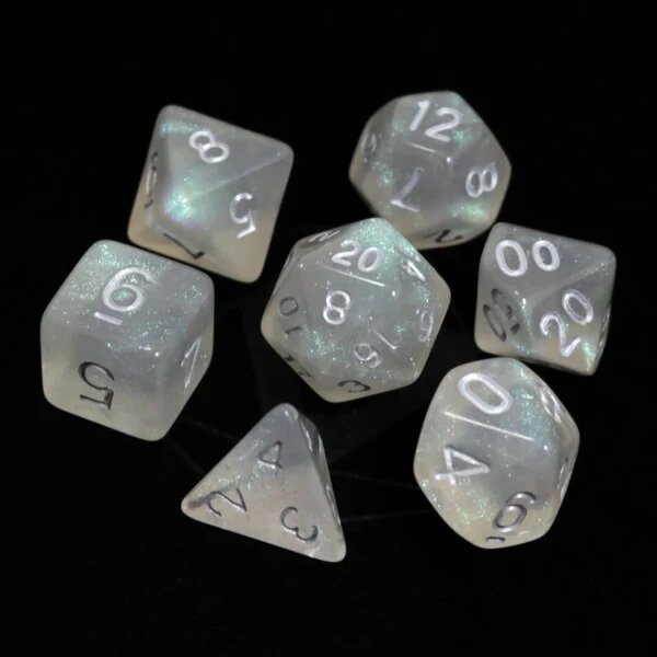 Glacial Moonstone w/ Silver - RPG Dice Set - Game On