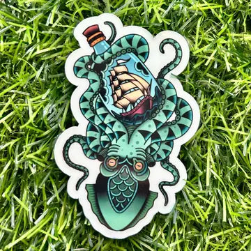 Kraken, Ship in a bottle Vinyl Sticker - Game On