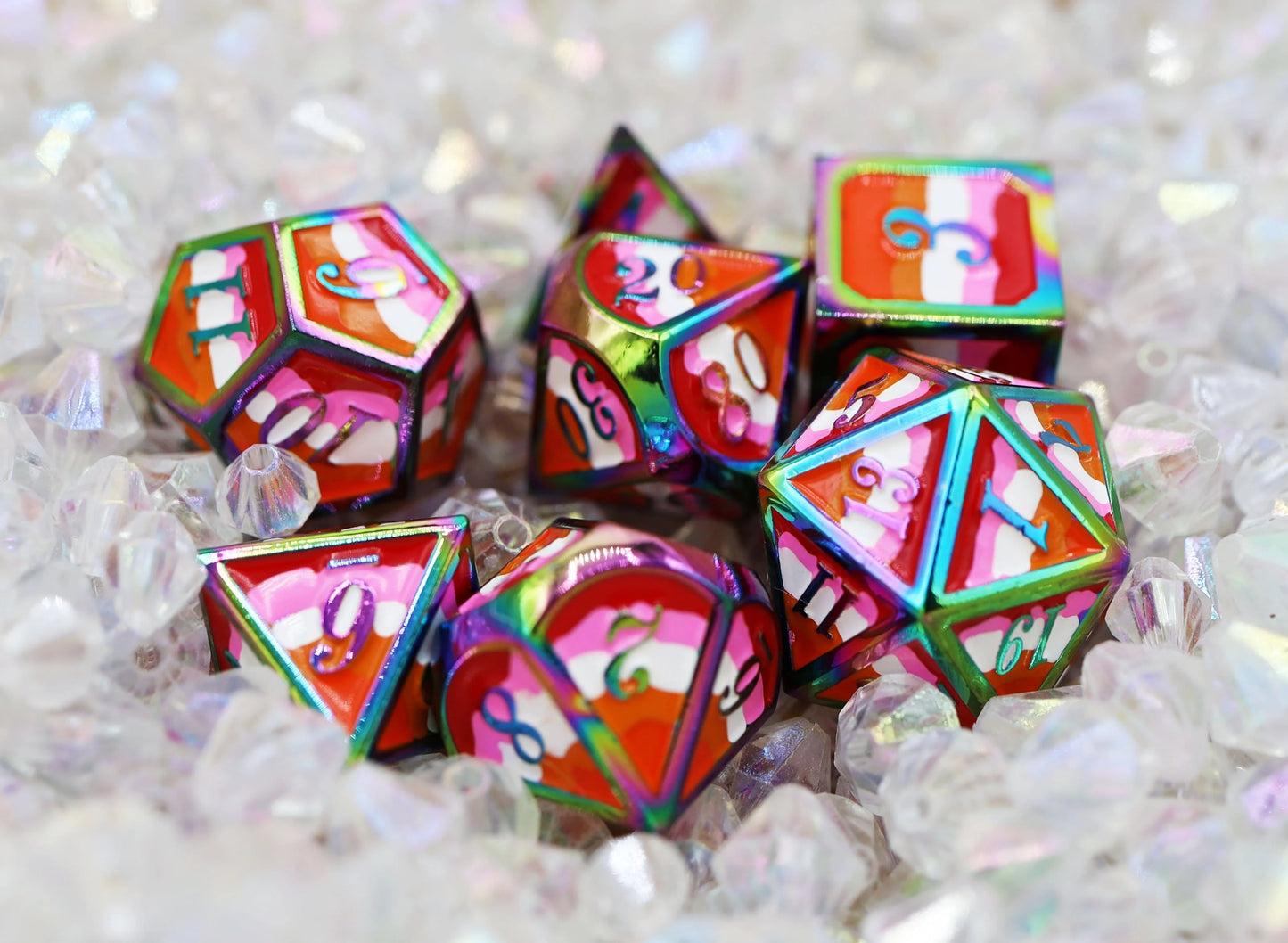 Lesbian Pride Flag - Metal RPG Dice Set - Game On