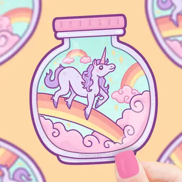 Magical Unicorn Rainbow Jar Cute Art Vinyl Sticker - Game On