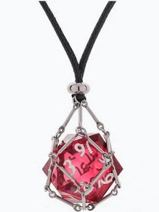 Mysticage Dice Chain Necklace with D20 - Black Leather Chain - Game On