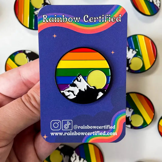 Rainbow Mountain Sunrise LGBTQIA+ Enamel Pin - Game On