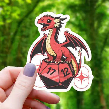 Red Dragon Perched on - D Sticker - Game On