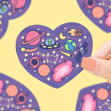 Space Alien Heart Valentines Vinyl Sticker - Game On