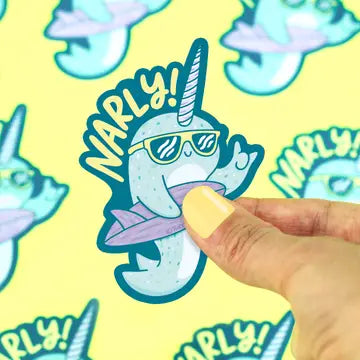 Surfing Narwhal Beach Animals Cute Narly Vinyl Sticker - Game On
