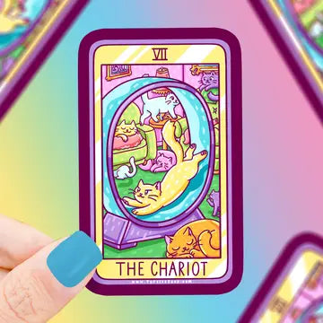 The Chariot Cat Major Arcana Tarot Card - Vinyl Sticker - Game On