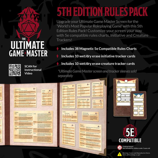 Ultimate Game Master Screen - 5E Magnectic Rules Pack - Game On