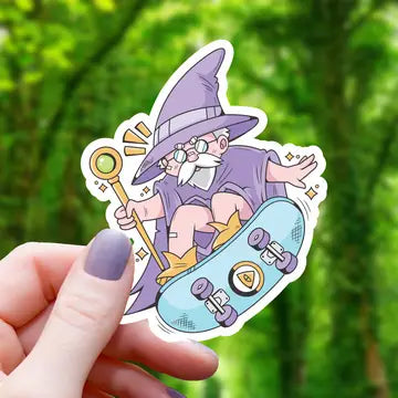 Wizard Riding a - Skateboard Sticker - Game On