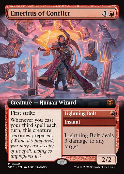 Emeritus of Conflict // Lightning Bolt (332) - EXTENDED ART (Foil) - Secrets of Strixhaven - Game On