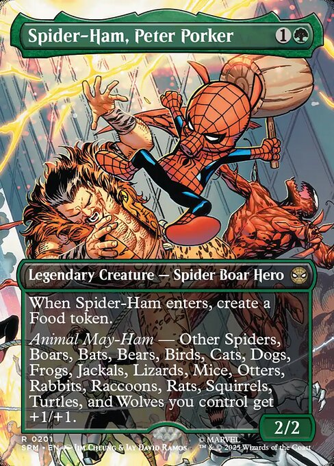Spider-Ham, Peter Porker (201) - BORDERLESS - FULL ART (Foil) - Marvel's Spider-Man - Game On