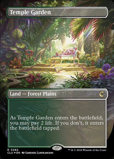 Temple Garden (282) - BORDERLESS - FULL ART (Foil) - Ravnica: Clue Edition - Game On