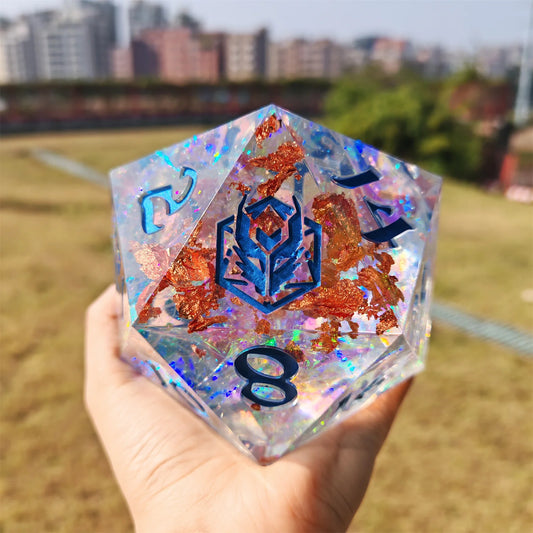 100mm Chonk D20 - Opal w/Blue - Game On