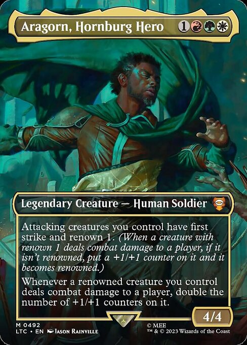 Aragorn, Hornburg Hero (492) - BORDERLESS - FULL ART (Foil) - Tales of Middle-earth Commander - Game On