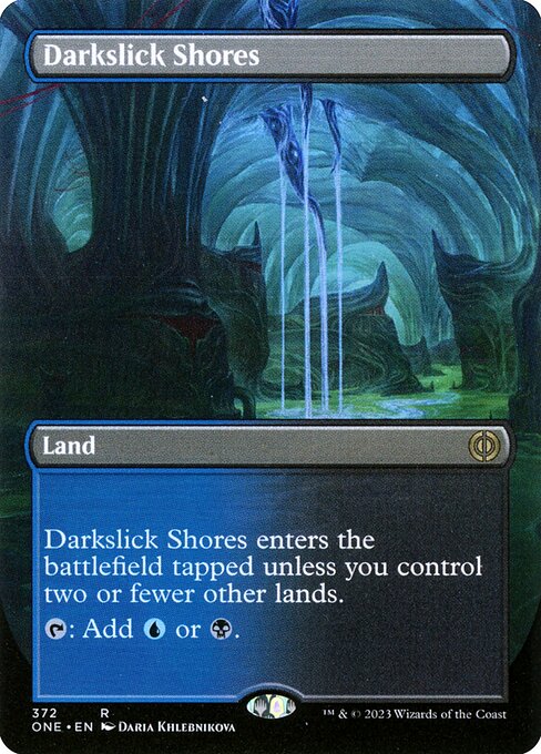 Darkslick Shores (372) - BORDERLESS - FULL ART (Foil) - Phyrexia: All Will Be One - Game On
