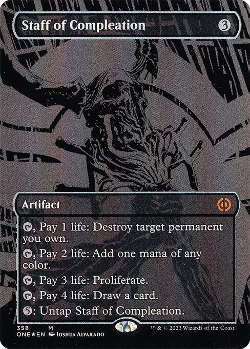 Staff of Compleation (358) - BORDERLESS (Foil) - Phyrexia: All Will Be One - Game On