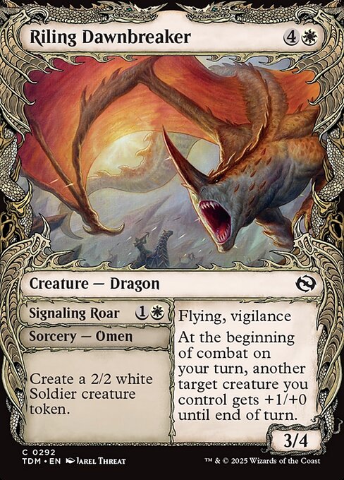 Riling Dawnbreaker // Signaling Roar (292) - SHOWCASE (Foil) - Tarkir: Dragonstorm - Game On