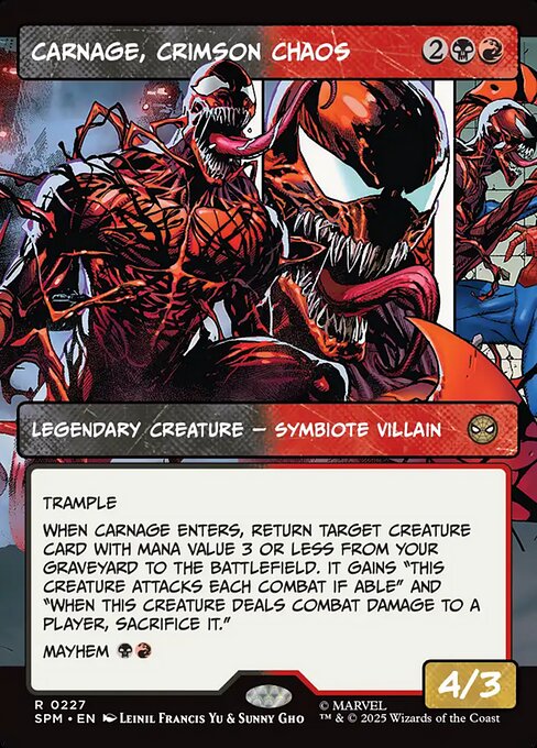 Carnage, Crimson Chaos (227) - BORDERLESS - FULL ART (Foil) - Marvel's Spider-Man - Game On