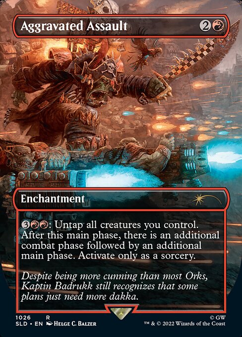Aggravated Assault (1026) - BORDERLESS - FULL ART (Foil) - Secret Lair Drop - Game On