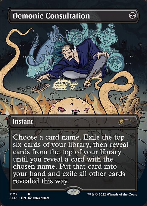 Demonic Consultation (1127) - BORDERLESS - FULL ART (Foil) - Secret Lair Drop - Game On