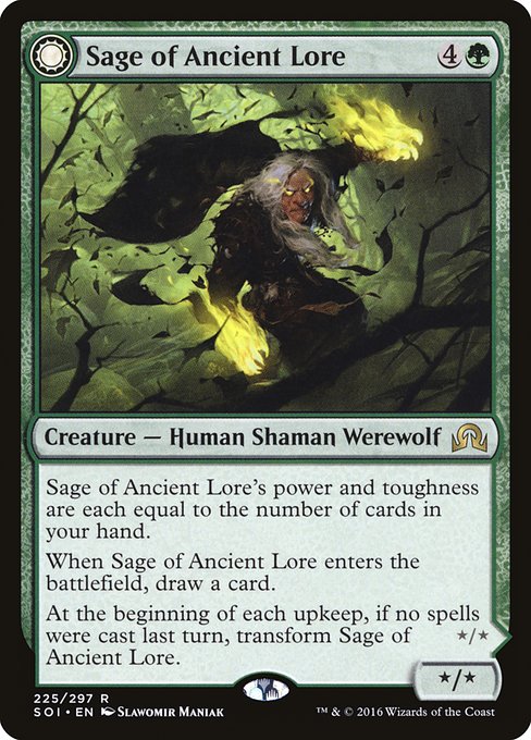 Sage of Ancient Lore // Werewolf of Ancient Hunger (225) - Shadows over Innistrad - Game On