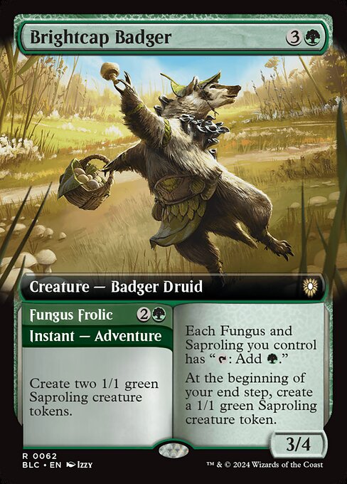 Brightcap Badger // Fungus Frolic (62) - EXTENDED ART - Bloomburrow Commander - Game On