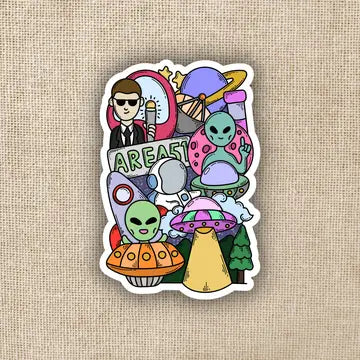 Alien & UFO Doodle Pile Sticker - Game On