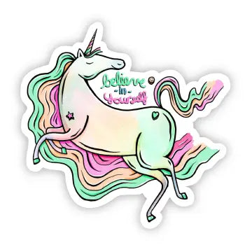 Believe in Yourself Rainbow Unicorn Sticker - Game On
