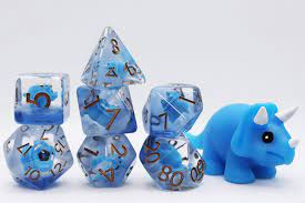 Blue Triceratops RPG Dice Set - Game On