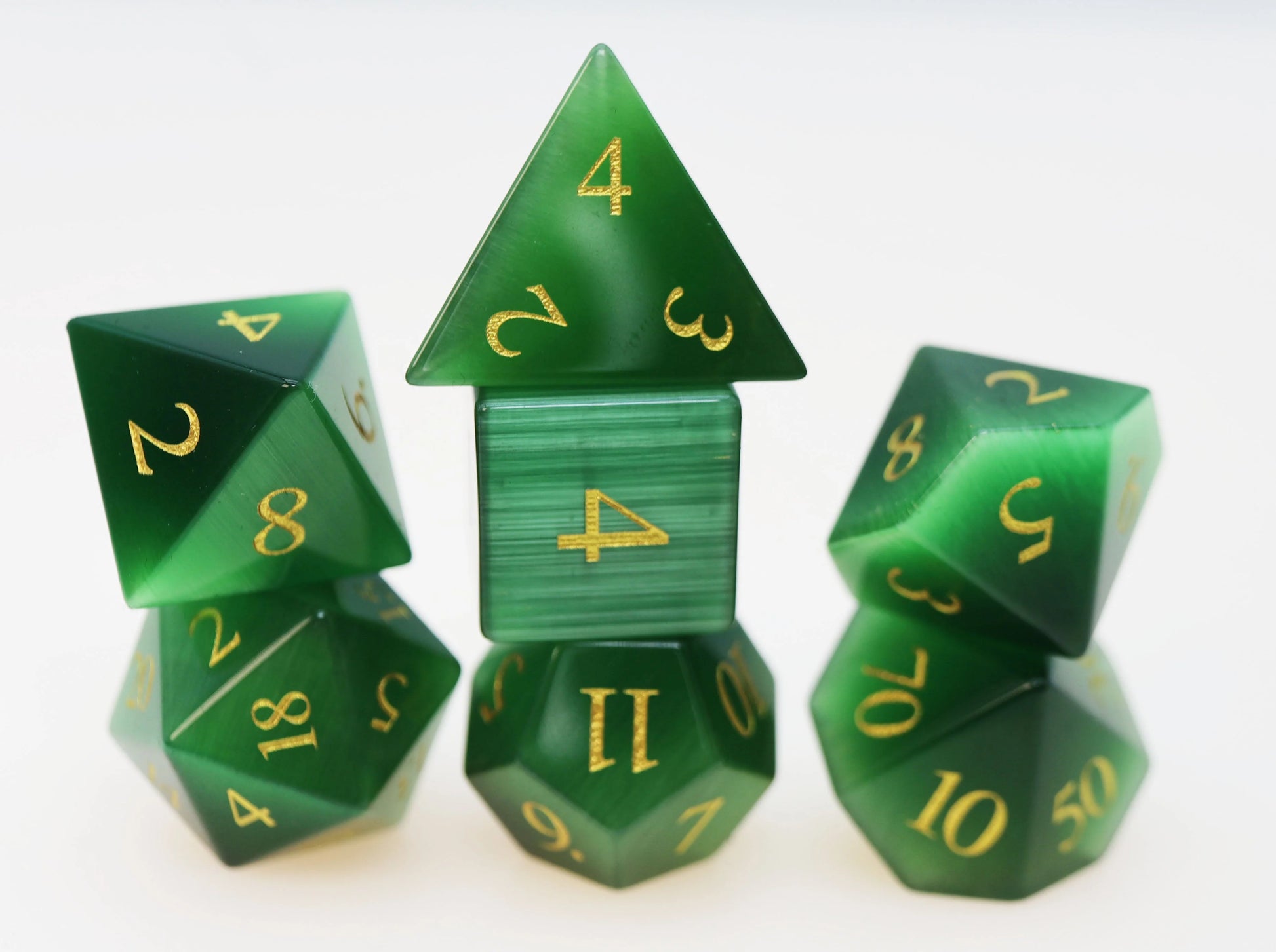 Cat's Eye Green - Gemstone Engraved with Gold - Game On
