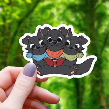 Chibi Cerberus Reading A - Book Sticker - Game On