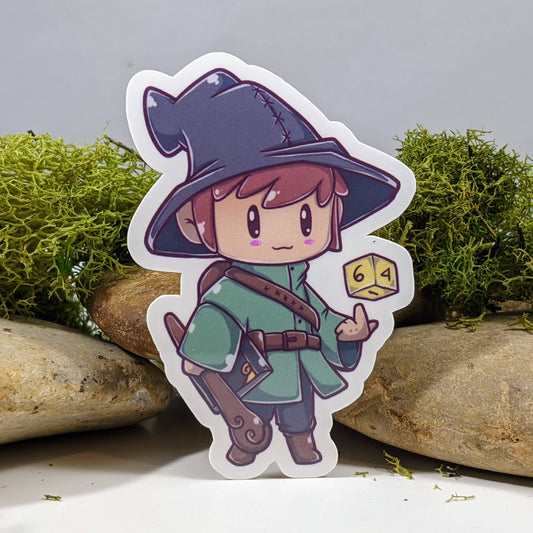 Chibi Hit Dice Wizard - Tabletop Gaming Sticker - 2.5" - Game On
