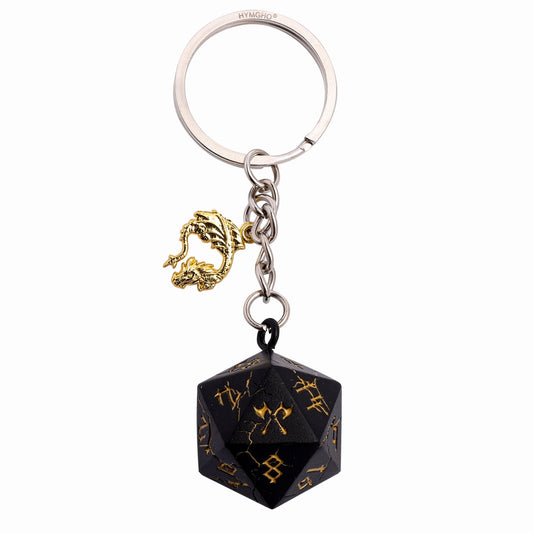 D20 Keychain Barbarian - Black with Gold - Game On