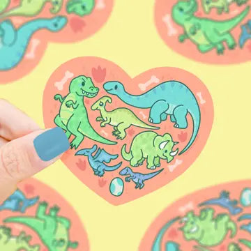 Dinosaur Heart Valentines Vinyl Sticker - Game On