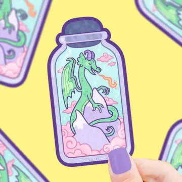 Dragon Castle Mountain Jar Whimsical Art Vinyl Sticker - Game On
